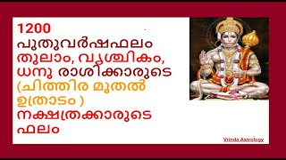 1200 പുതുവർഷഫലം തുലാം, വൃശ്ചികം, ധനു രാശിക്കാരുടെ (ചിത്തിര മുതൽ ഉത്രാടം )നക്ഷത്ര ക്കാരുടെ ഫലം