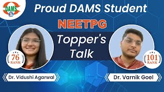 NEETPG Topper's talk Dr Varnik Goel (AIR-101 ) \u0026 Dr Vidushi Agarwal (AIR-76)