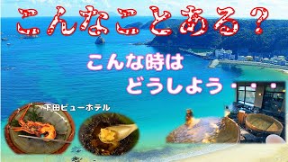 【客室露天風呂 1泊2日】伊豆 下田 ビューホテルに着いて、さっそくハプニング！ 景色は綺麗な海、夕食に伊勢エビ、ウニなど豪華な品々、部屋はオーシャンビュー、露天風呂付き客室、客室専用サウナ付きでした