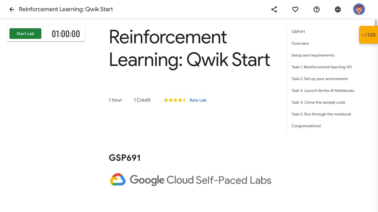 Reinforcement Learning Qwik Start Gsp691 Youtube
