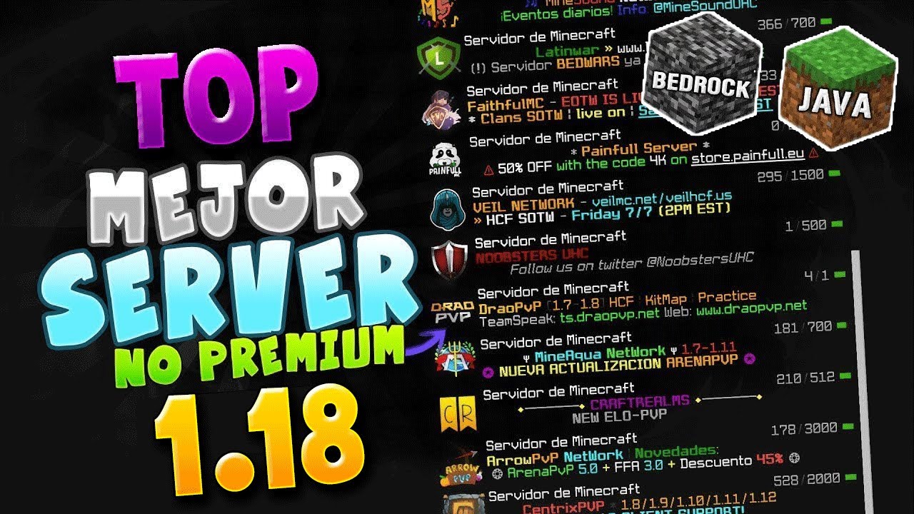 TOP MEJORES SERVERS DE MINECRAFT 1.18 NO PREMIUM - YouTube