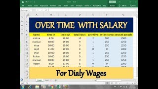 #313 How TO Make Over Time Salary Sheet For daily Wages in Excel Hindi