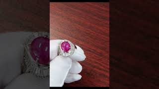 Pt900 Burmese Unheated Star Ruby Diamond Ring 7.16ct D1.35ct