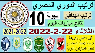 ترتيب الدوري المصري اليوم وترتيب الهدافين اليوم الثلاثاء 22-2-2022 الجولة 10 - فوز الاهلي بالاربعة
