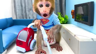 Baby Monkey Bon Bon cleans the house and plays with his friends