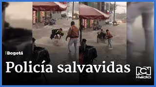 Bogotá: Policía salvó a mujer en medio de inundación