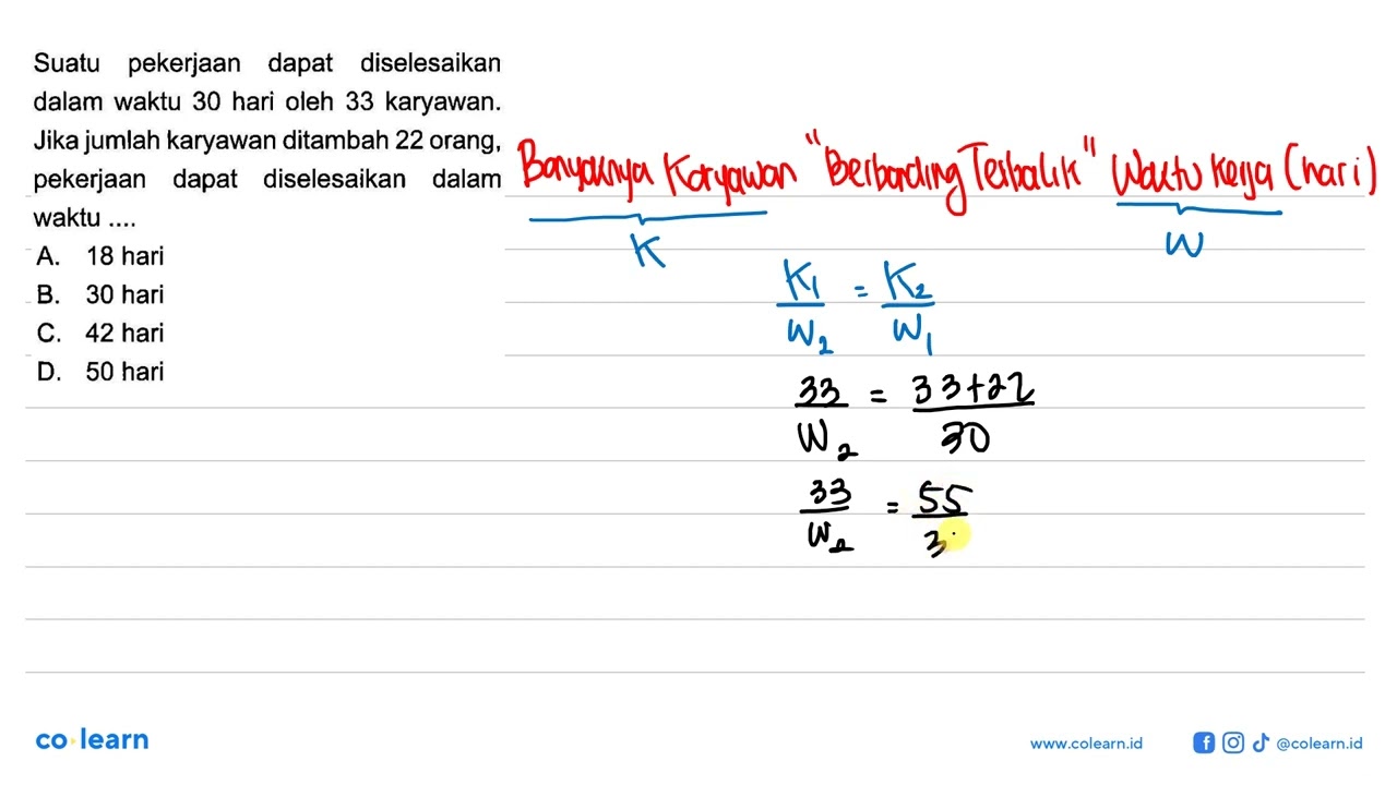 Suatu Pekerjaan Dapat Diselesaikan Dalam Waktu 30 Hari Oleh 33 Karyawan ...