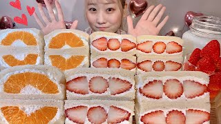 ASMR Strawberry and Orange Fruit Sandwich【English subtitles】【Mukbang/ Eating Sounds】