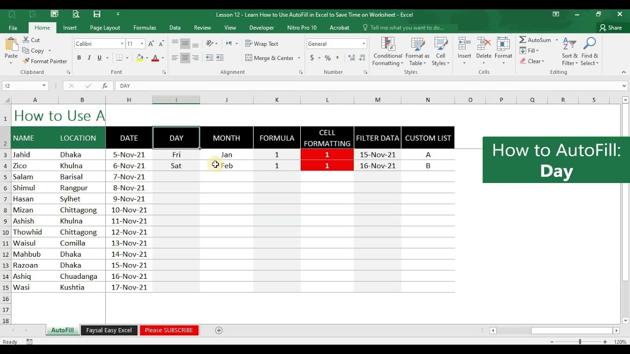 Lesson 12 - Learn How To Use AutoFill In Excel To Save Time On ...