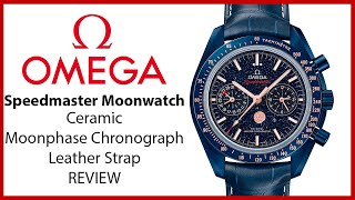 ▶Omega Speedmaster Moonwatch Ceramic Blue Dial & Bezel Leather Strap - REVIEW 304.93.44.52.03.002