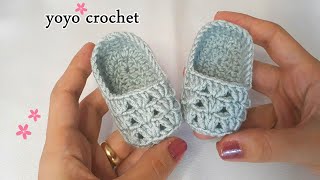 كروشية لكلوك سهل جداً !!!!  أولادى وبناتى/ صيفى وشتوى/ من 0 الى 3 شهور Crochet a shoes #يويو_كروشية