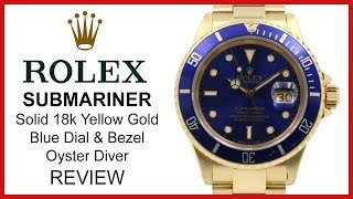 ▶ Rolex Submariner, yellow Gold, blue Dial \u0026 Bezel - REVIEW 16618