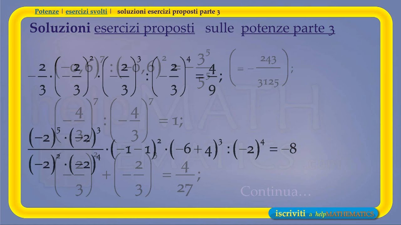 Potenze - Soluzioni Esercizi Parte 2 - Lezioni Matematica - YouTube