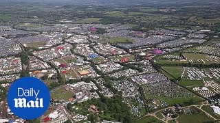 Glastonbury from above: festival-goers gather on Worthy Farm