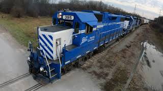 Great Lakes Central Railroad Engine 395 - GLC 382 \u0026 GLC 383 - Hauling Freight Northbound