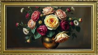 DARK & MOODY FLORAL VINTAGE FRAMED TV ART WALLPAPER SCREENSAVER W. SOFT PIANO MUSIC SAMSUNG TV ART