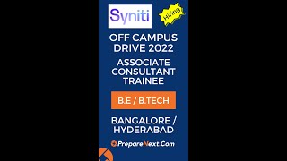 Syniti Off Campus Drive 2022 | Associate Consultant Trainee | IT Job | Bangalore | Hyderabad