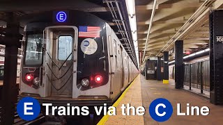 (HD) An E train running via the C to 168th Street