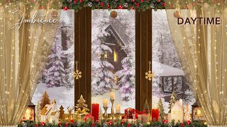CHRISTMAS WINDOW ASMR AMBIENCE | DAYTIME | Blizzard & Snowstorm Sounds, Paper Sounds, Crunching Snow