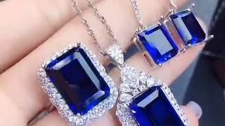 KJJEAXCMY fine jewelry natural sapphire 925 sterling silver gemstone pendant necklace ring earrings