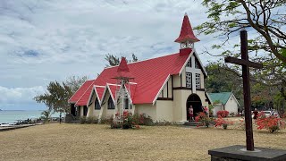 Cap Malheureux temples puis église au toit rouge avec barbecue et resto grec à grand baie