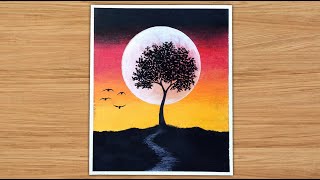 Drawing with oil pastel / Moonlight night scenery drawing #shorts