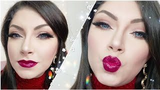 💋 NYE2023 Makeup Classic Eyes & Burgundy Lips Christmas / New Year's Eve Makeup  Lip Application