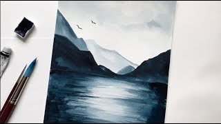 Mountain & Lake Watercolor Tutorial Step by Step Easy