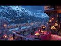 cozy valentine’s retreat ❄️soothing jazz snowy terrace u0026 warm lights for a romantic winter escape