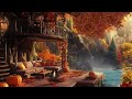 serene autumn terrace ambience🍂 with nature sounds calm waterfall crunchy leaves for sleep rest