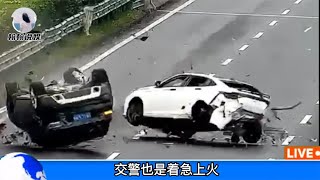 可恨！女司機高速路上任性急剎，后方SUV避讓不及慘烈追尾 #女司機