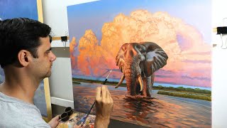 How I Paint an Elephant with Billowing clouds at dusk