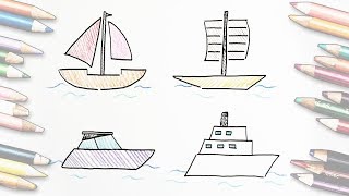 [thed] How to draw boat, yacht easily, Drawing a ship/ 배,요트 그리기, 돛단배 그리기