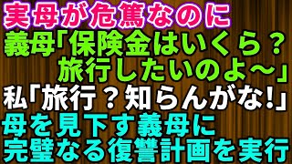 【スカッとする話】実母が危篤なのに義母が「保険金で旅行できるわ」私「旅行？知らんがな！」母を見下す義母に完璧なる復讐計画を実行→義母「え？」【修羅場】