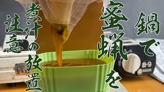 【ニホンミツバチ 採蜜したあとは搾りかすから蜜蝋を作っておこう...】分蜂群・探索蜂の誘引に使用する蜜蝋を作っておこう。