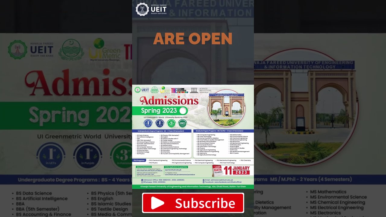 KFUEIT Admission Open Spring 2023 | Eportal.kfueit.edu.pk - YouTube