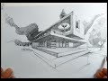 آموزش اسکیس معماری ویلا ،تکنیک مدادی how to draw architecture sketch modern villa pencil drawing