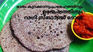 ഭാരം കുറക്കാനും,രക്തക്കുറവിനും, ഡയബെറ്റിക്കിനും അടിപൊളി റാഗി സ്പോഞ്ജ് ദോശയും,ചമ്മന്തിയും|