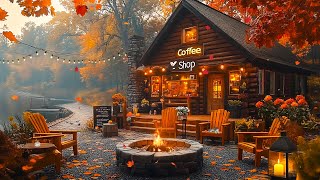 Cozy Fall Porch Ambience 🍂 Smooth Sweet Piano Jazz Music \u0026 Fireplace Sounds to Relax, Study, Work