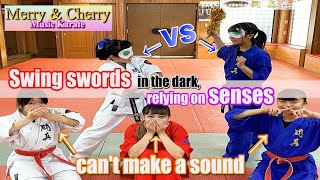 【Sword fighting】“気配切り”挑戦してみた☆空手女子なら暗闇でも相手の気配を感じ取れるのか!?『最終決戦はまさかの・・・！』