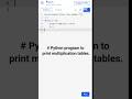 # Python program to print multiplication tables using while loop.
