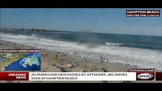 Waves crash ashore at Hampton Beach as Hurricane Erin passes by