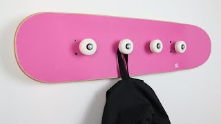 GIFT FOR GIRL SKATERS - SKATEBOARD WALL COAT RACK , PINK