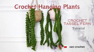 Crochet Hanging Plant Tutorial, Tassel Fern, Huperzia Plant, Tutorial Tanaman Rajut Gantung