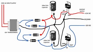 220V AC to 12V DC Dual Power Supply Circuit Diagram