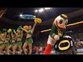 Student Section Challenge: The Oregon Duck leads the Pit Crew in a Viking chant