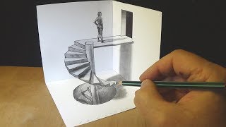How To Draw 3d Caracole Stairs - Anamorphic Corner Art