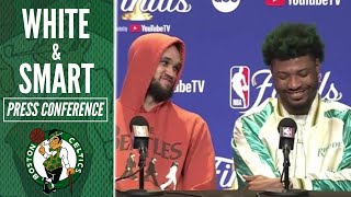 Derrick White & Marcus Smart REACT to Outscoring Warriors 40-16 in the 4th | Celtics Postgame