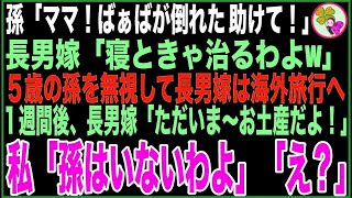 【スカッと】孫「ばぁばが倒れた！ママ、助けて！」嫁「寝ときゃ治るわよw」５歳の孫を無視して海外旅行へ行く嫁→1週間後、嫁「ただいま〜お土産買ってきたよ！」私「孫はいないわよ…」嫁「え？」