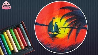 How to Draw Sunset Scenery For Beginners With Oil Pastel - Step by Step
